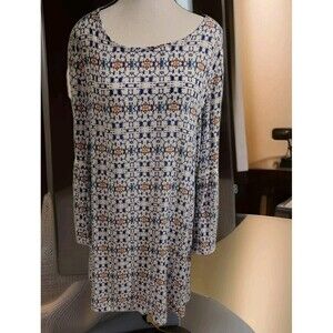 Roxy Dress Size L Blue Paisley Flare Sleeve Lace Trim